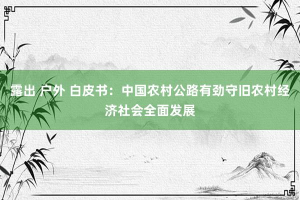 露出 户外 白皮书：中国农村公路有劲守旧农村经济社会全面发展